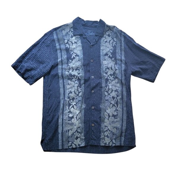 Tommy Bahama Shirt Floral Hawaiian Tencel Lyocell Cotton Blue Large Summer - Picture 1 of 9
